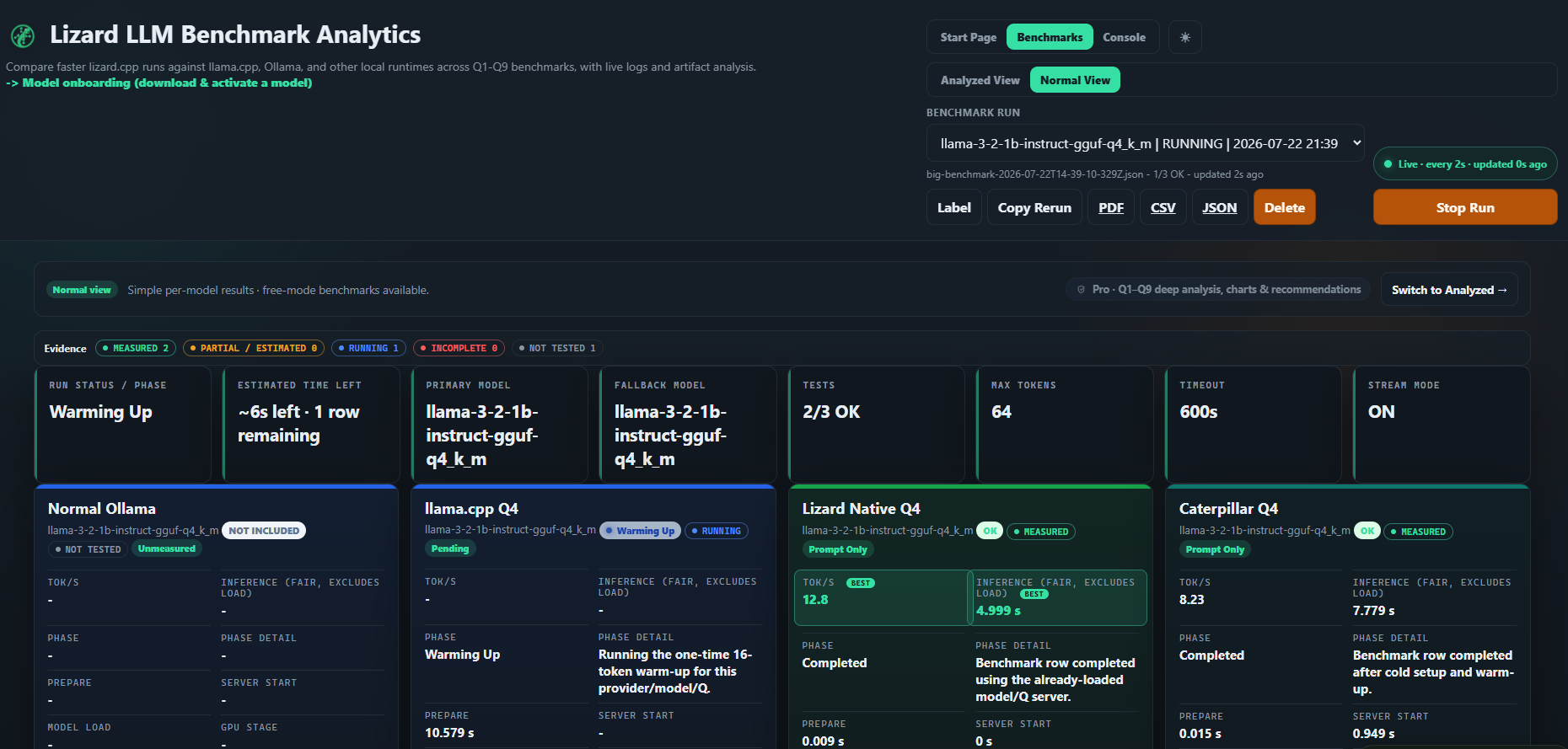 Live provider cards while llama.cpp warms